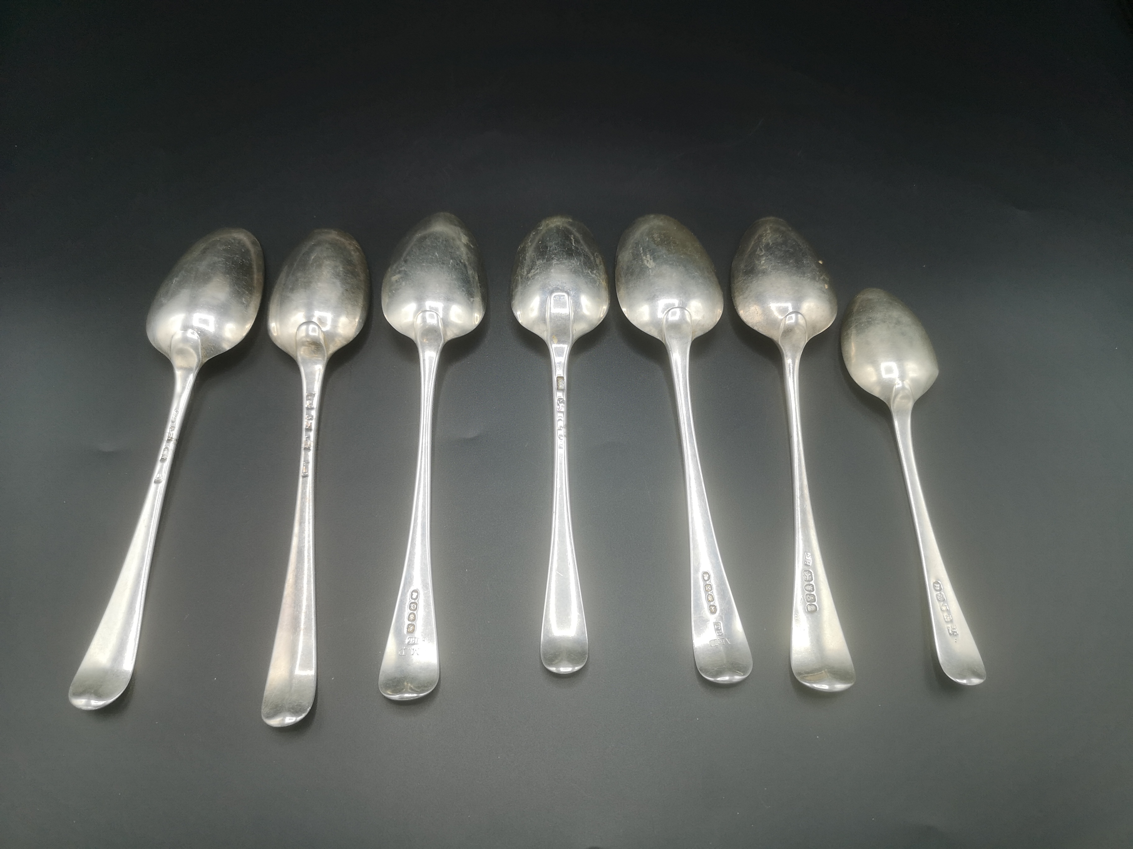 Two Georgian silver spoons with five other silver spoons - Image 6 of 8