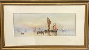 Framed and glazed watercolour of moored boats