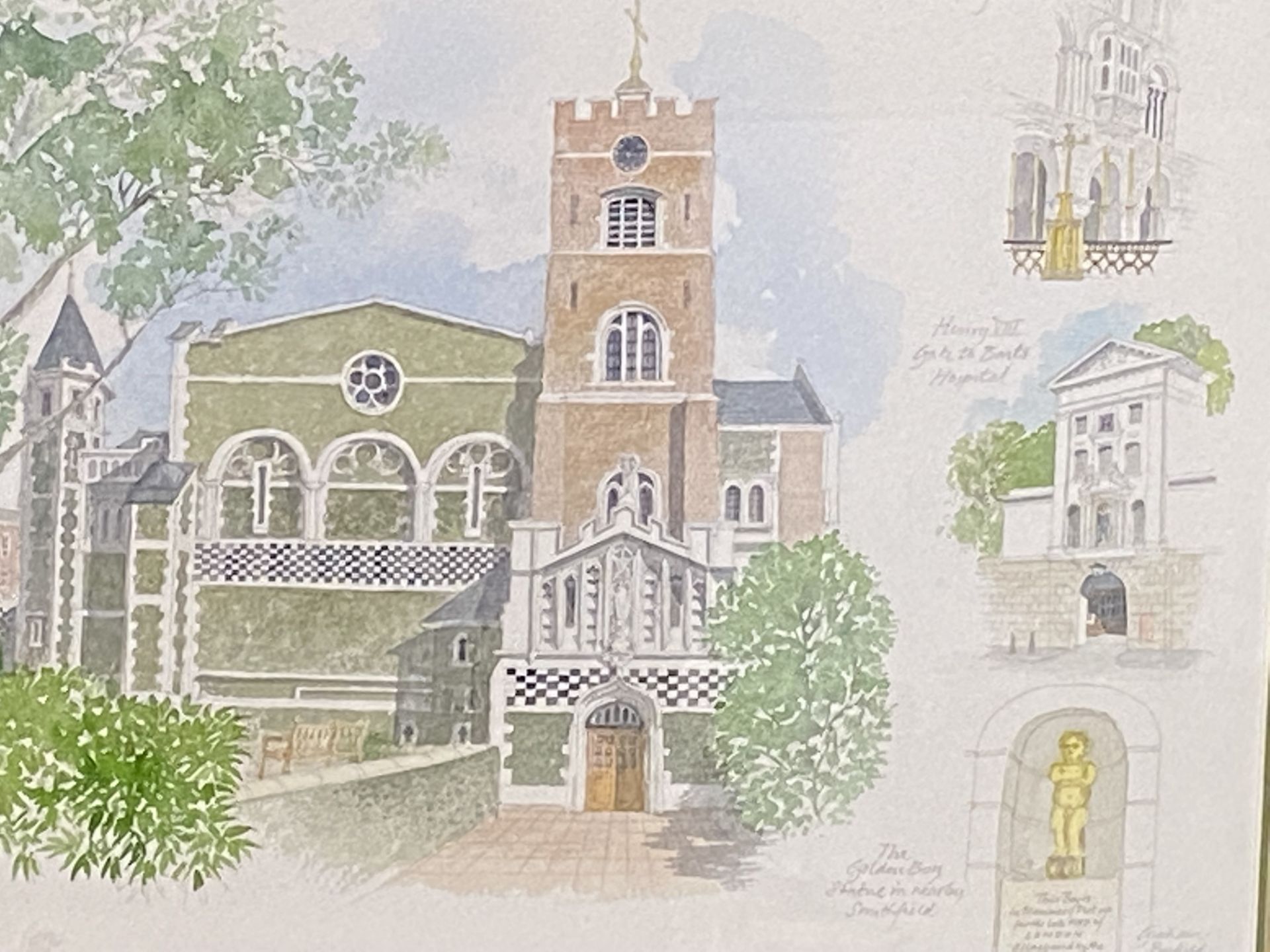 Watercolour of the Church of St. Bartholomew the Great - Image 2 of 5