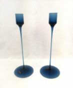 Pair of Wedgwood blue glass candlesticks