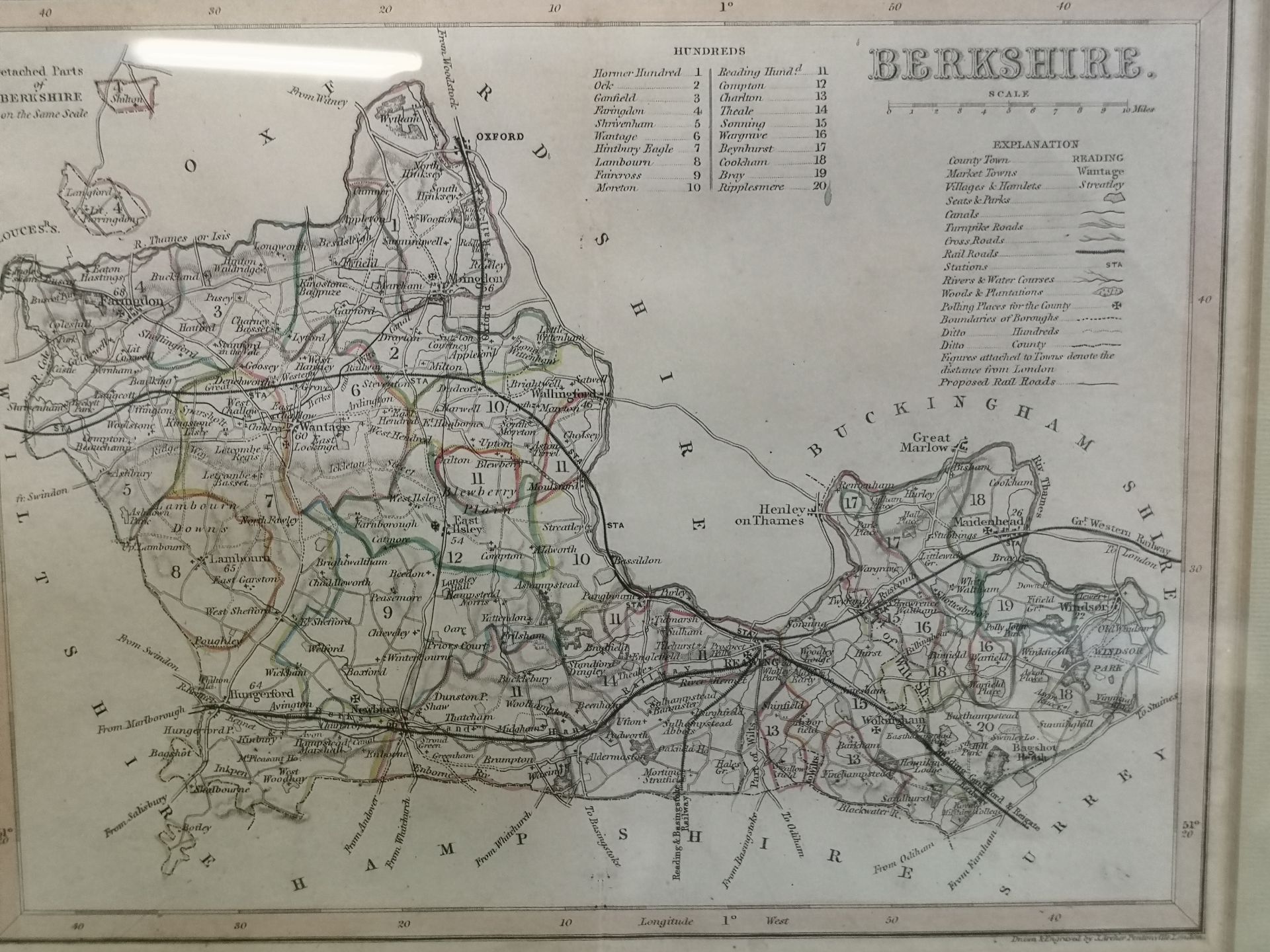 19th century hand coloured map of Berkshire] - Image 2 of 4