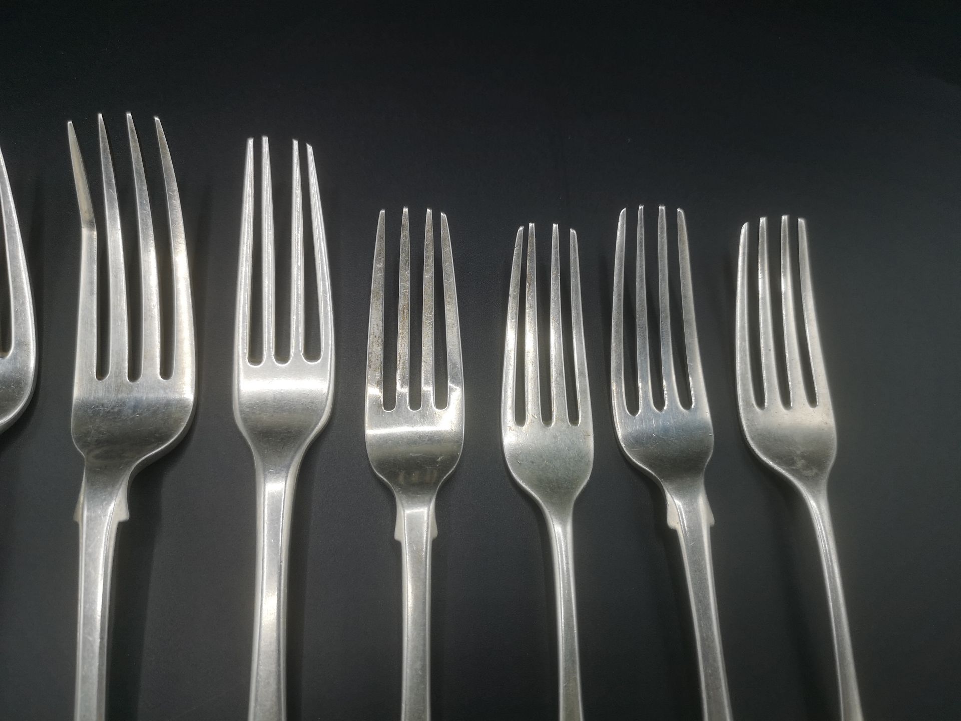 Three Georgian silver forks, together with seven other silver forks - Image 4 of 9