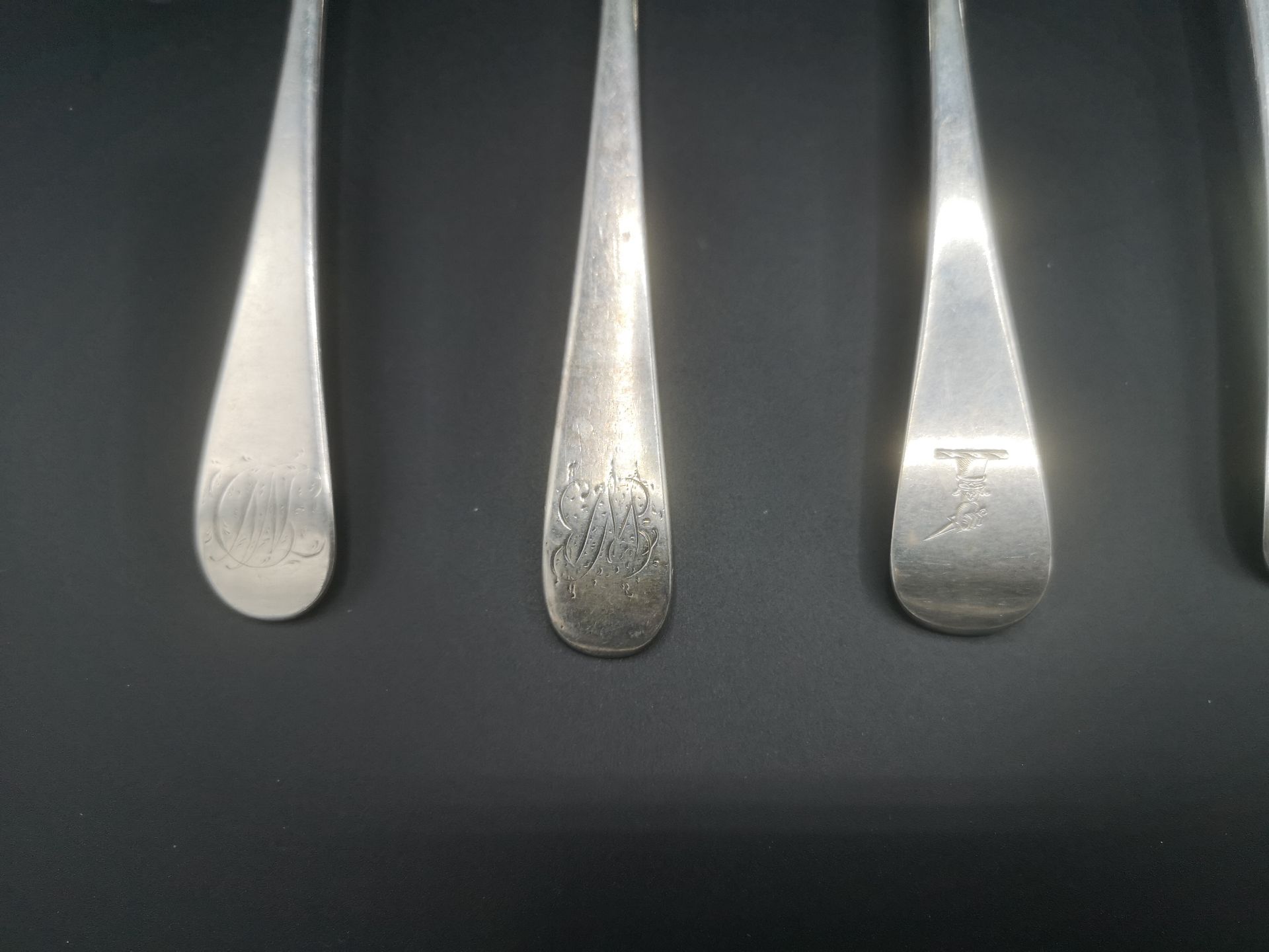 Two Georgian silver spoons with five other silver spoons - Image 2 of 8