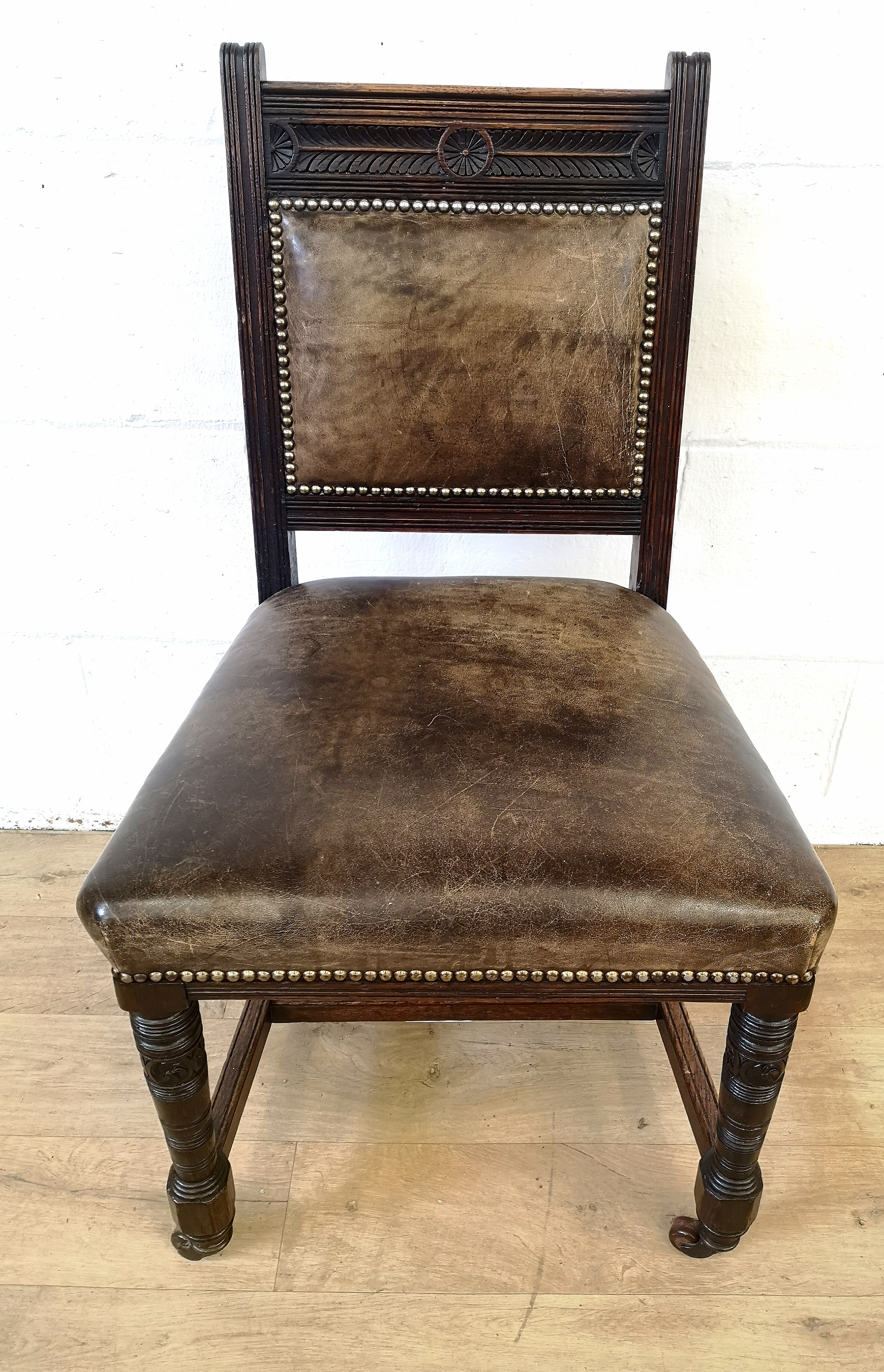 Set of six Victorian oak dining chairs - Image 3 of 6