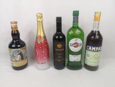 Five mixed bottles of wines and spirits