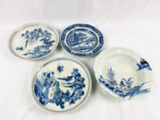 Four Oriental blue and white bowls