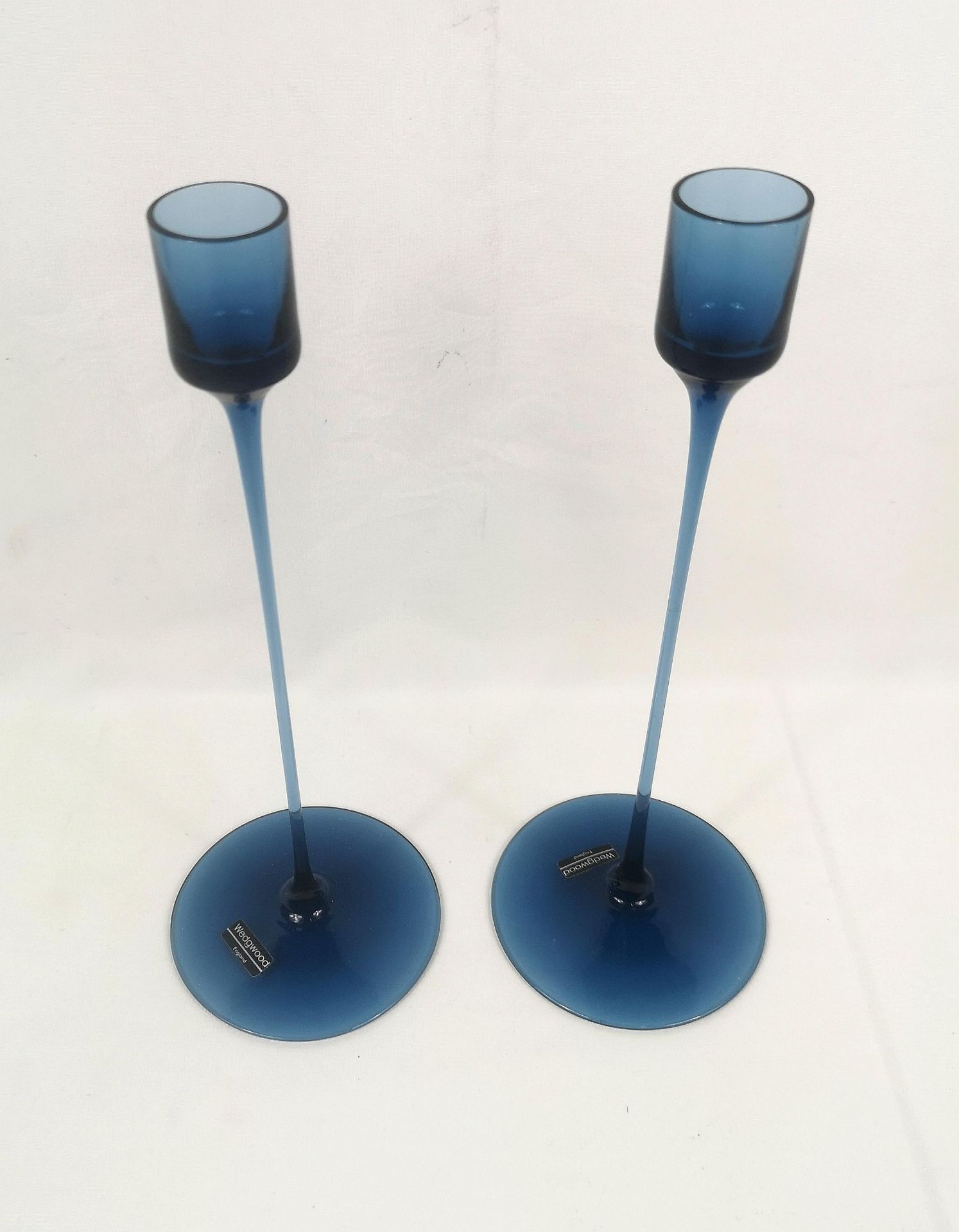 Pair of Wedgwood blue glass candlesticks - Image 3 of 4