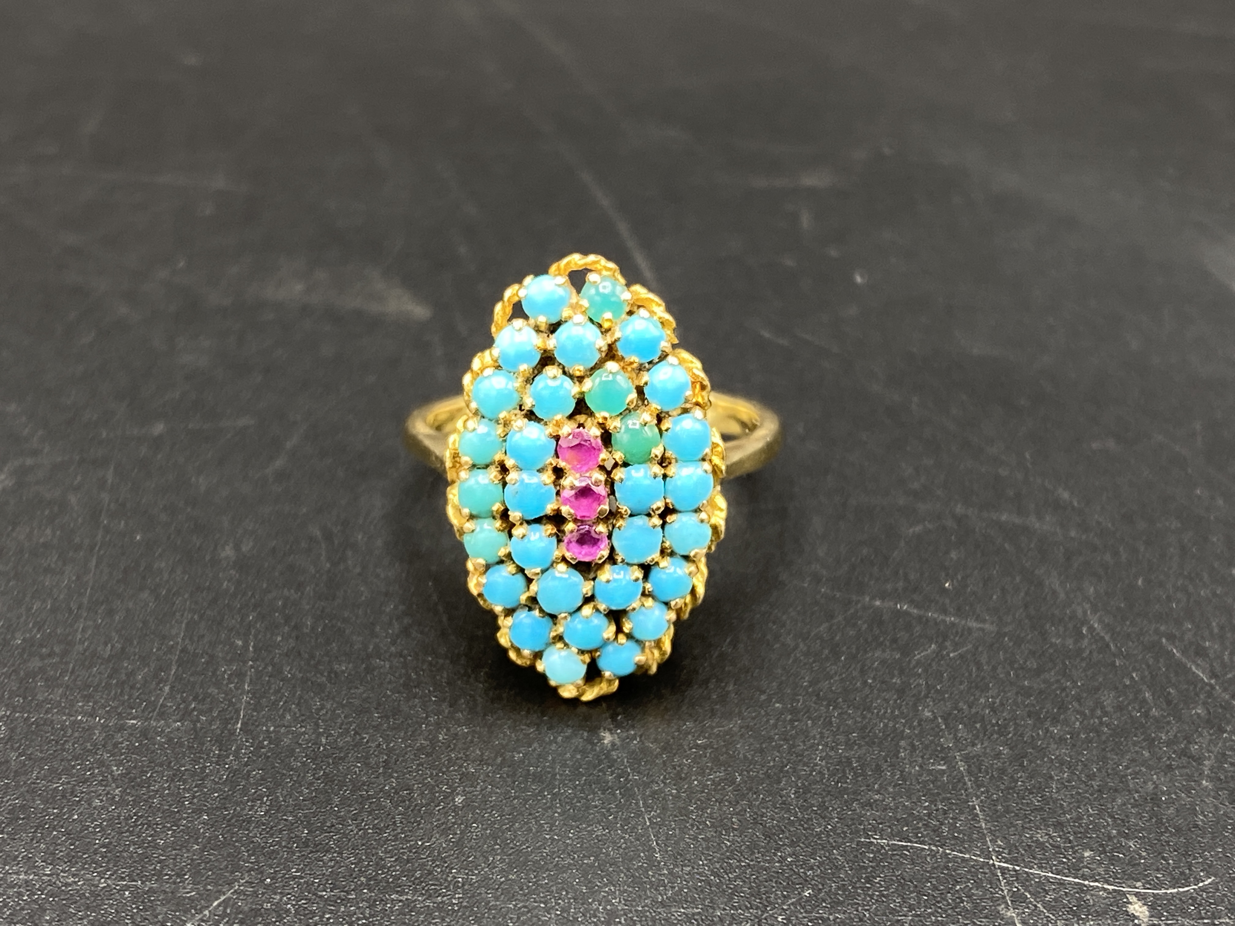 18ct gold, turquoise and ruby ring - Image 2 of 4