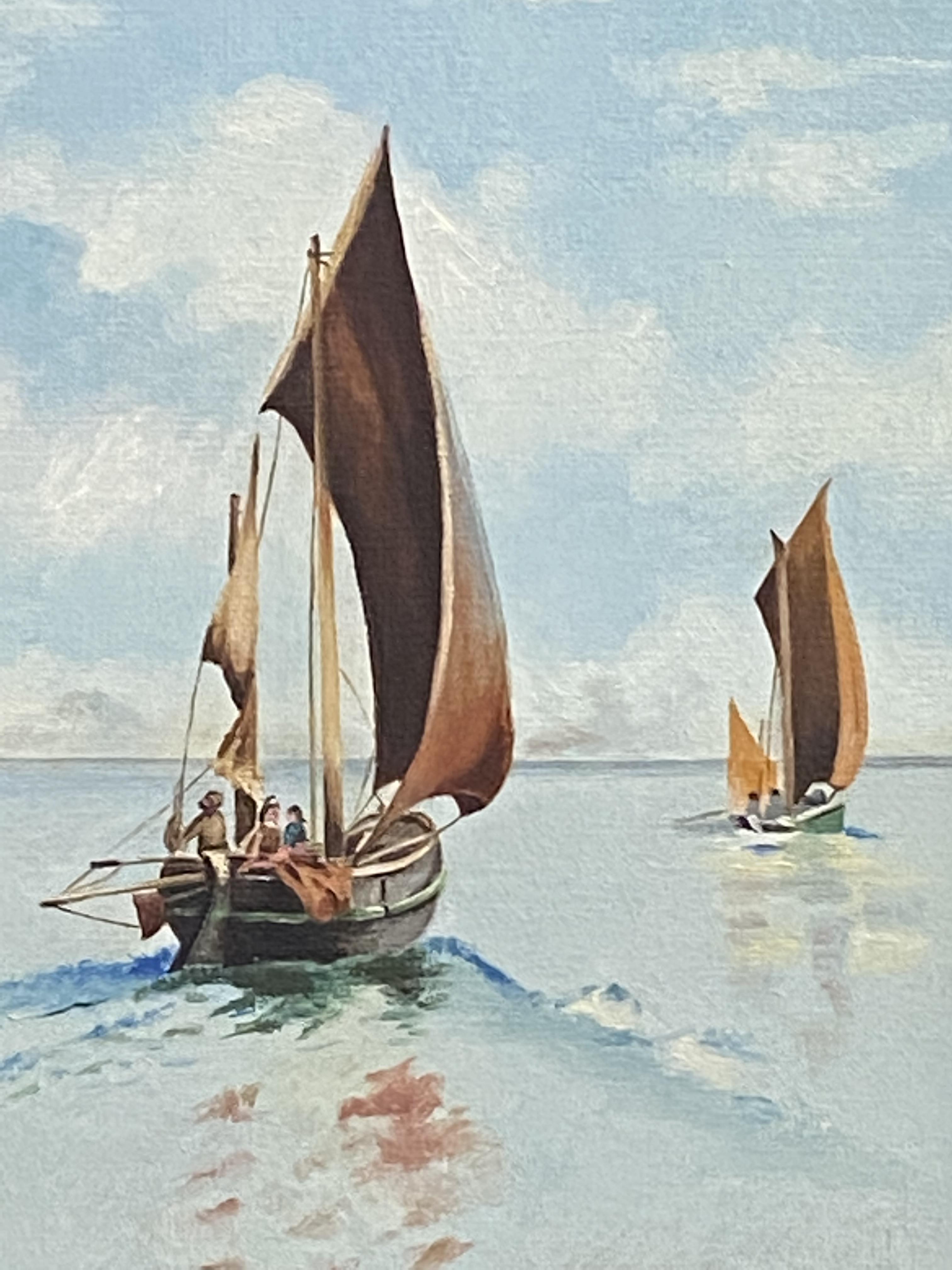 Framed oil on board of sailing ships - Image 2 of 4