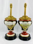 Two porcelain and brass table lamps