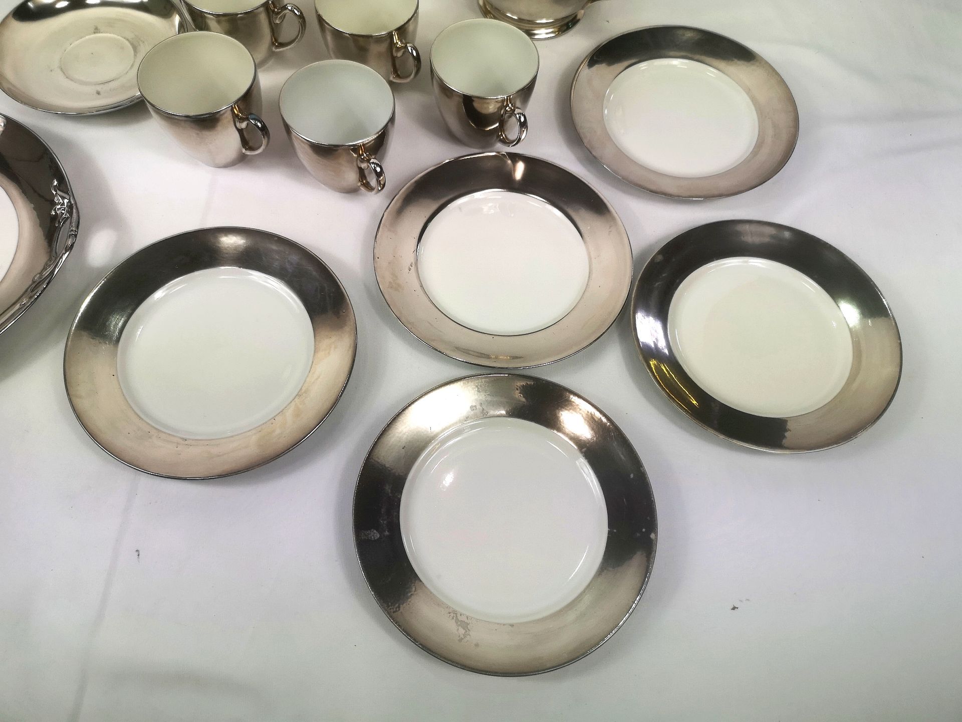 Silver on porcelain part tea set - Image 9 of 9