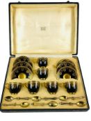 Boxed Royal Worcester coffee set with silver teaspoons, 1919