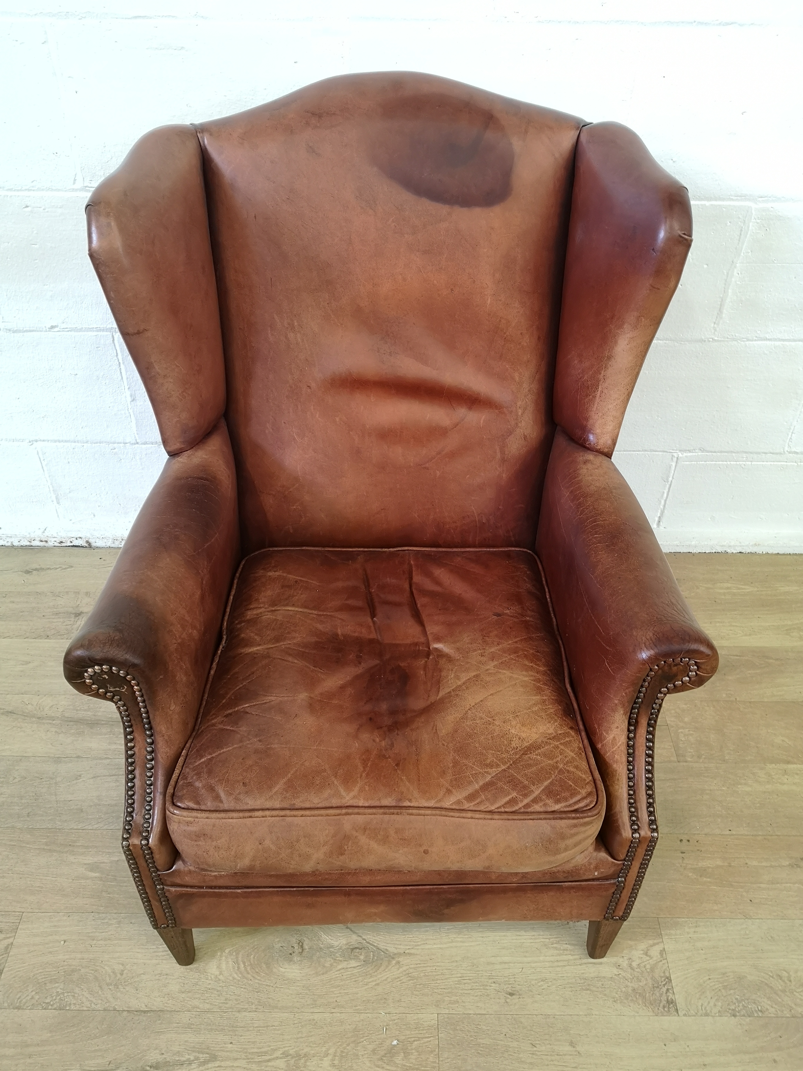Leather style wingback armchair - Image 2 of 6