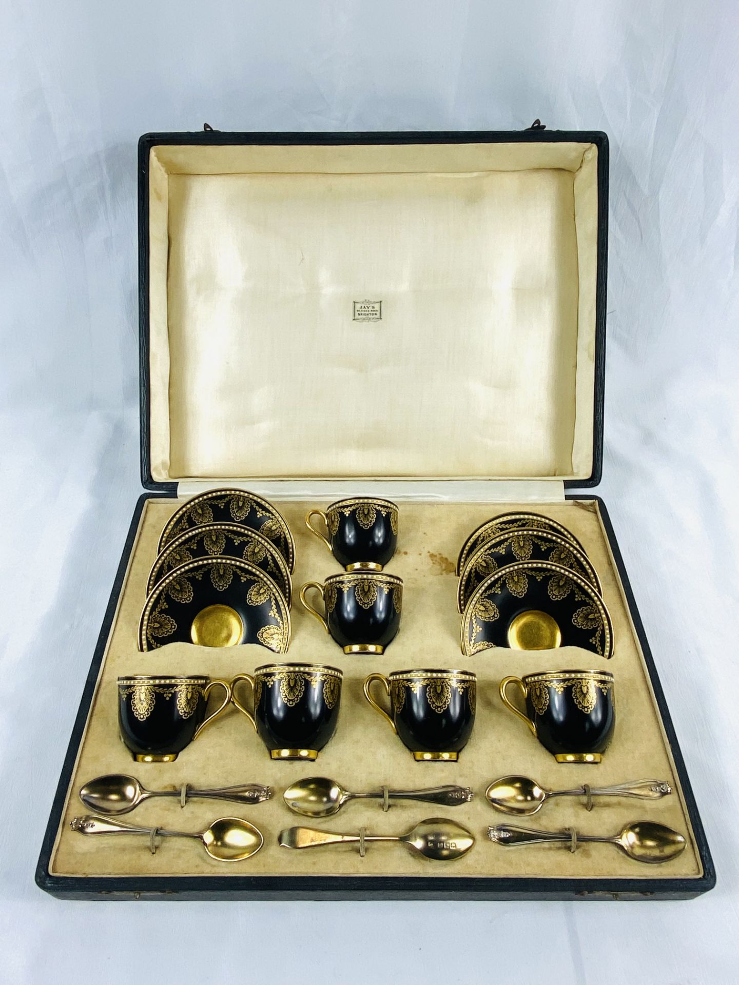 Boxed Royal Worcester coffee set with silver teaspoons, 1919 - Image 7 of 8