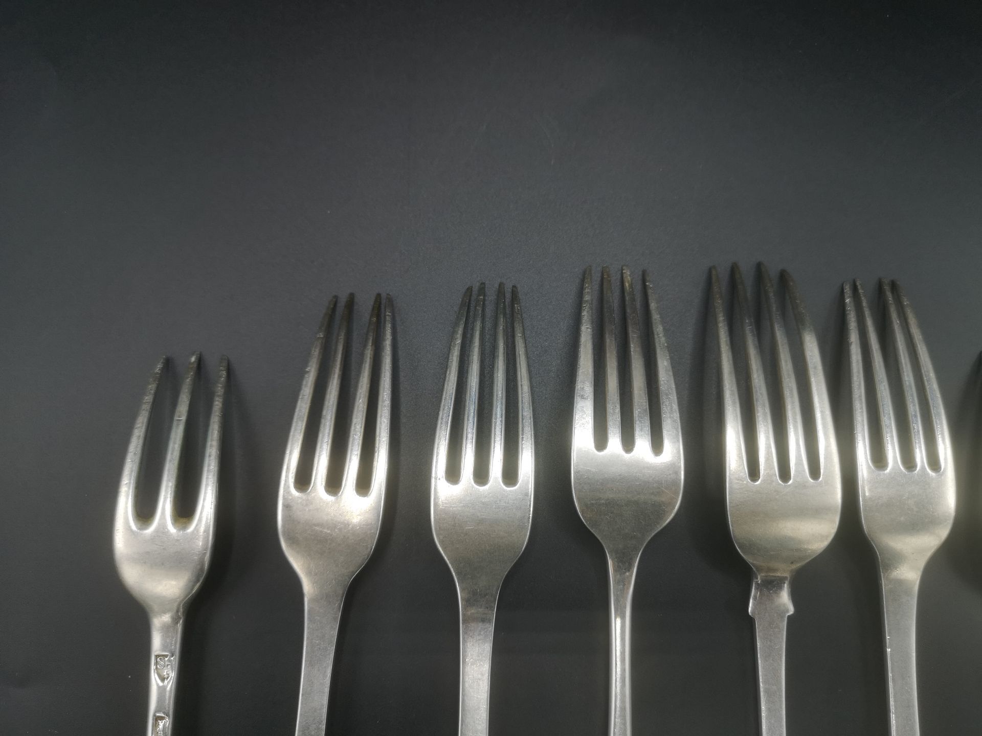 Three Georgian silver forks, together with seven other silver forks - Image 8 of 9