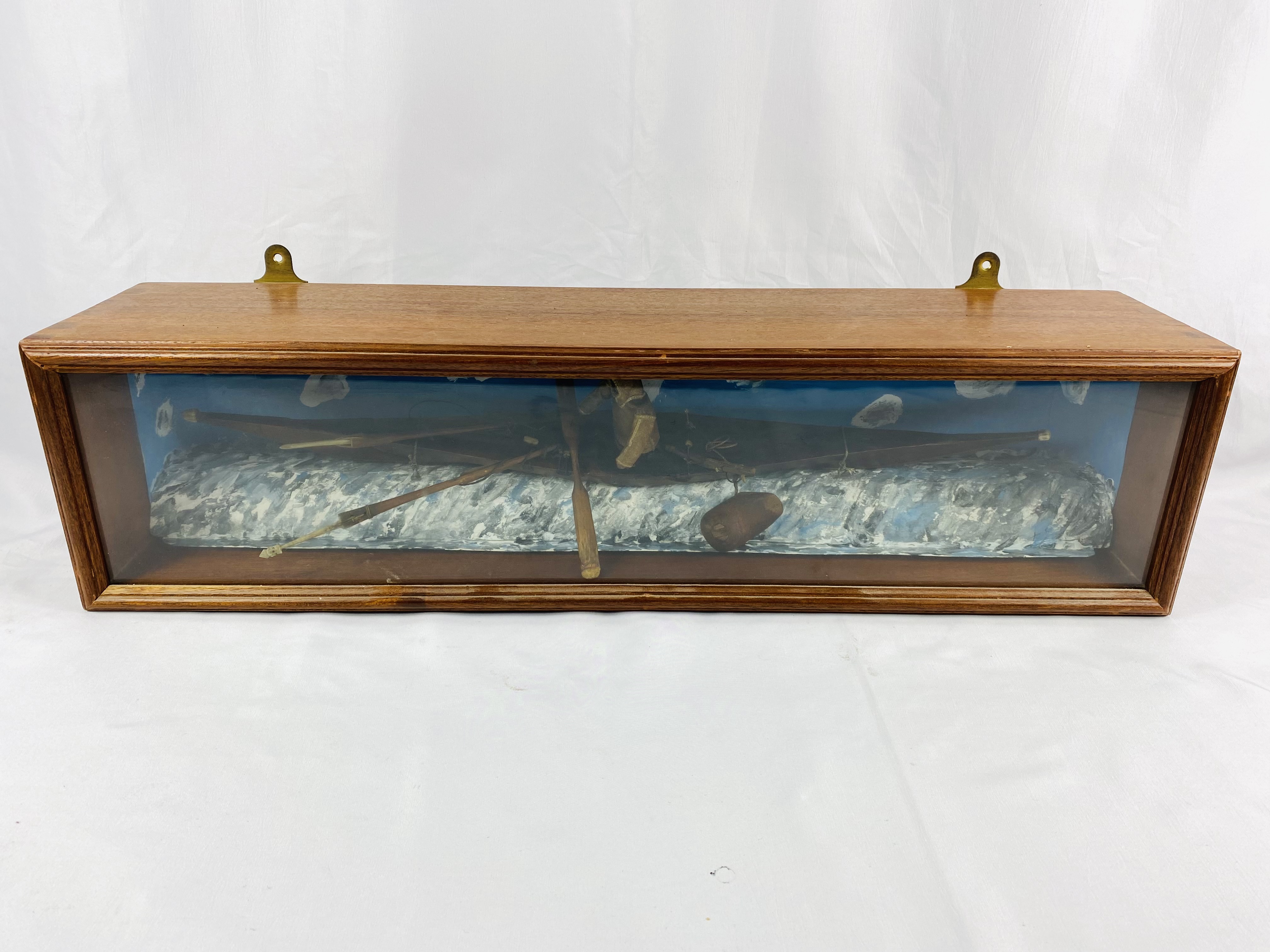 Glass fronted case containing a model Inuit kayak - Image 2 of 5