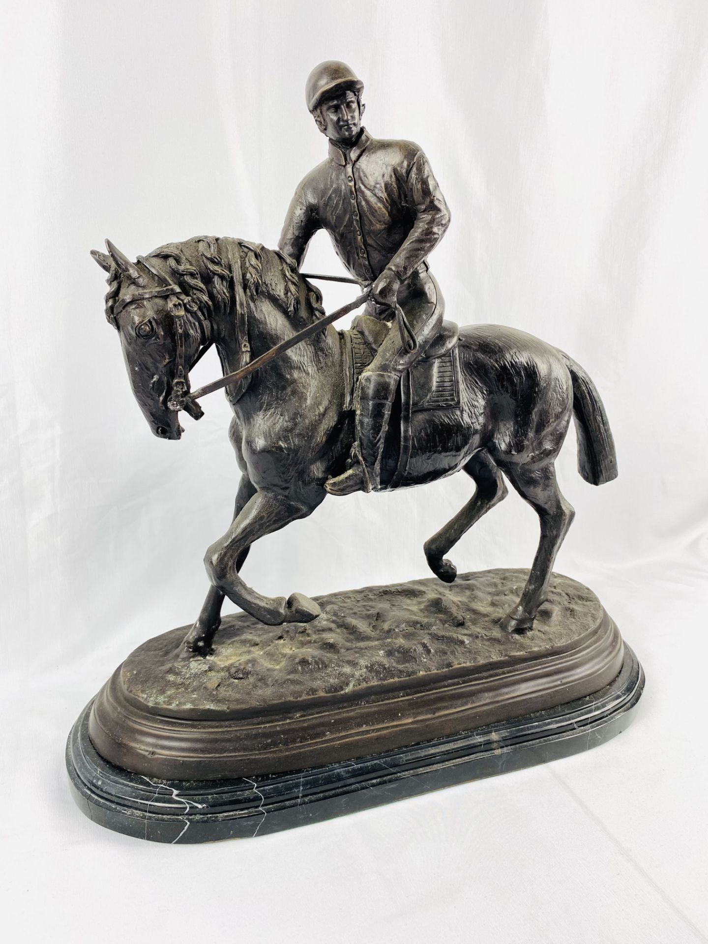 Spelter figure of a horse and rider - Image 3 of 5