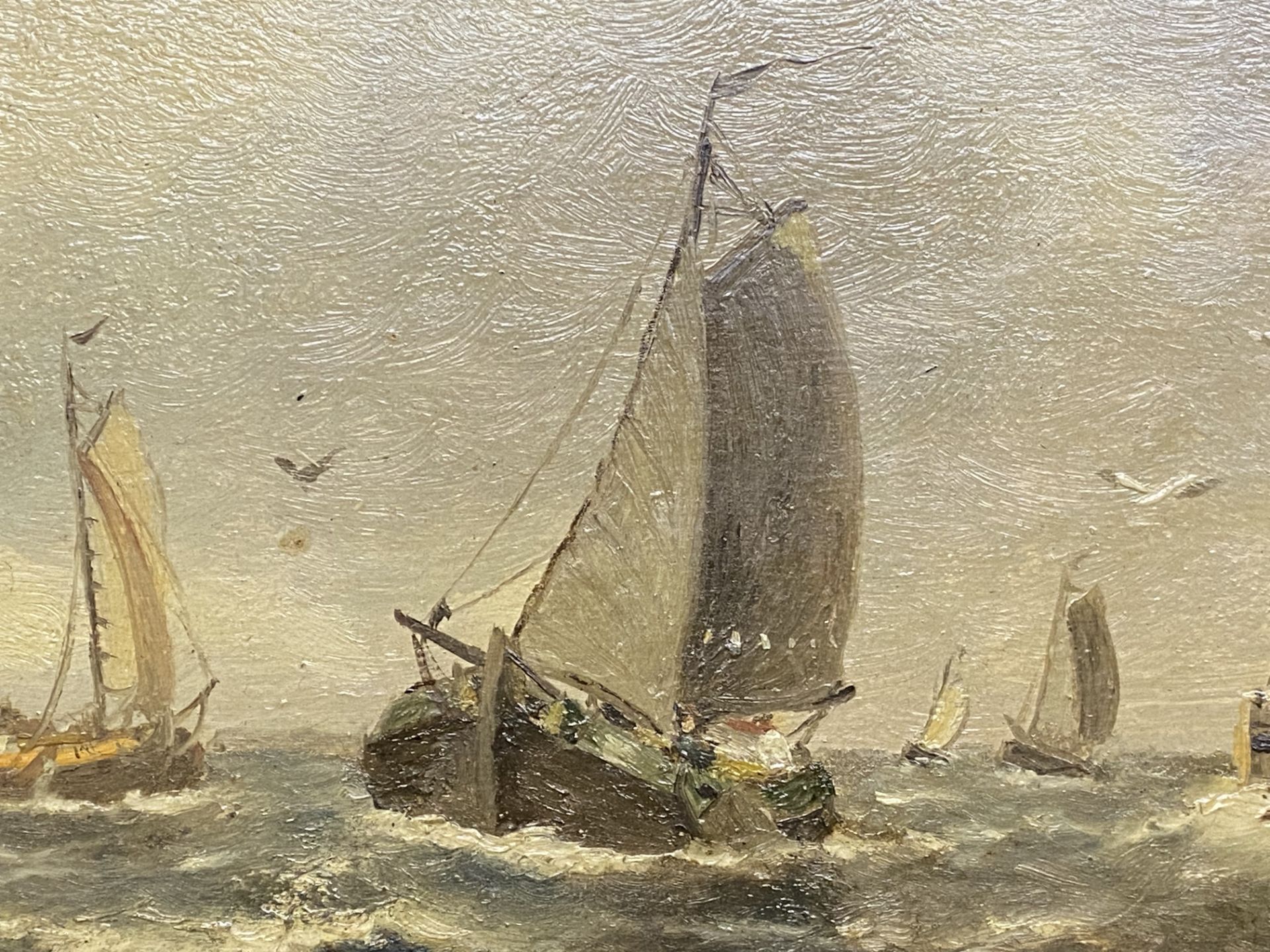 Oil on board of boats on a stormy sea - Image 4 of 5