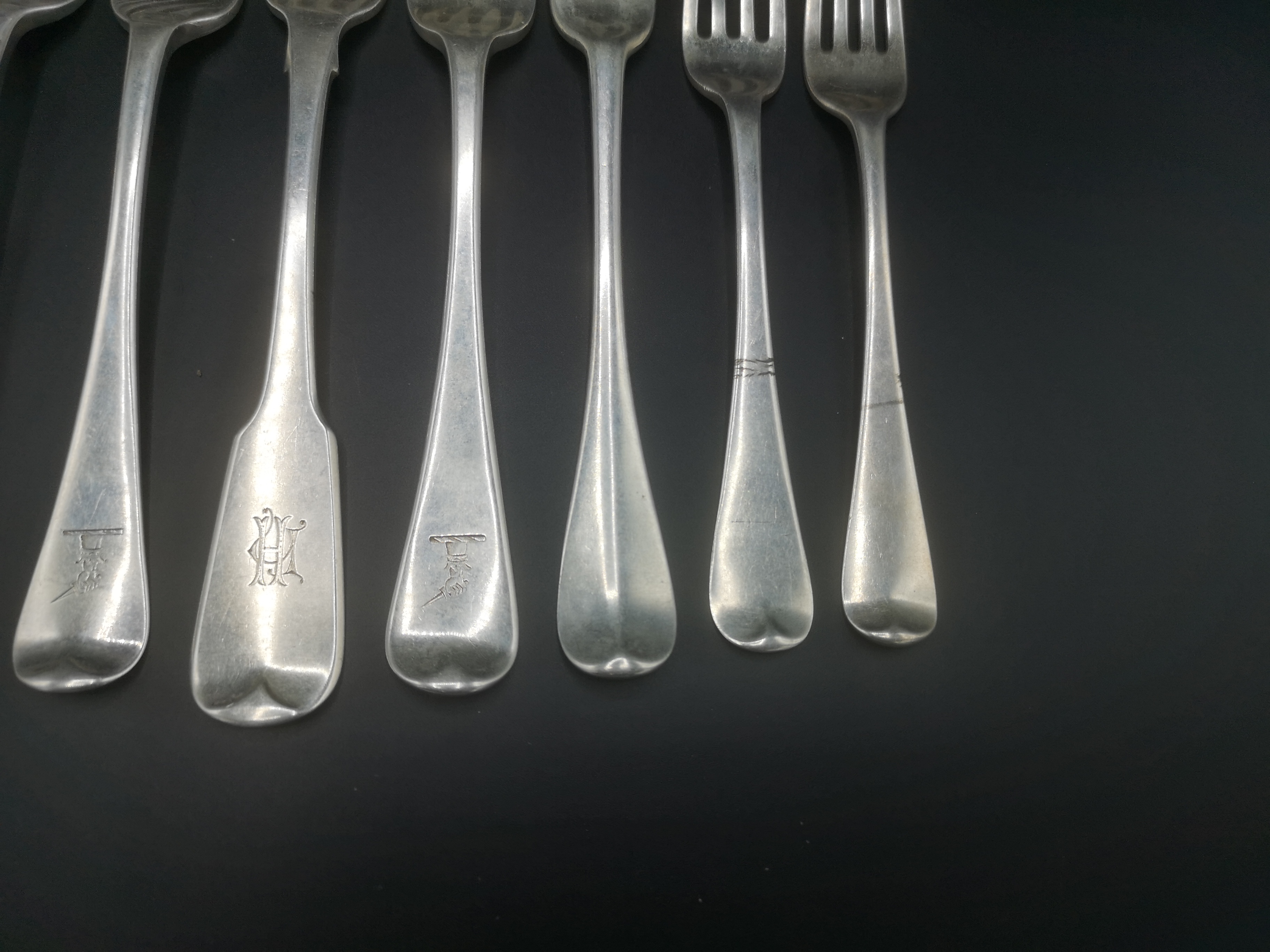 Five Georgian silver forks with five other silver forks - Image 4 of 7