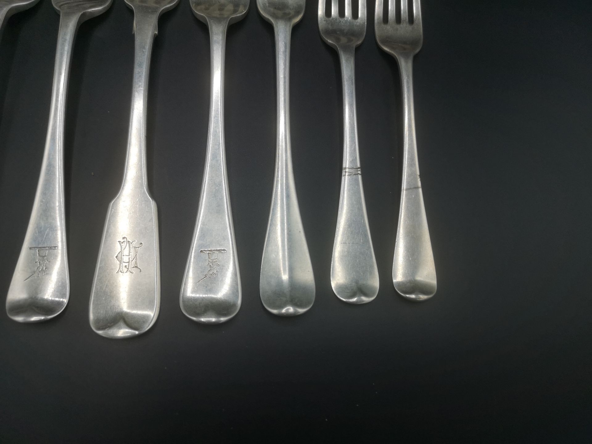 Five Georgian silver forks with five other silver forks - Image 4 of 7