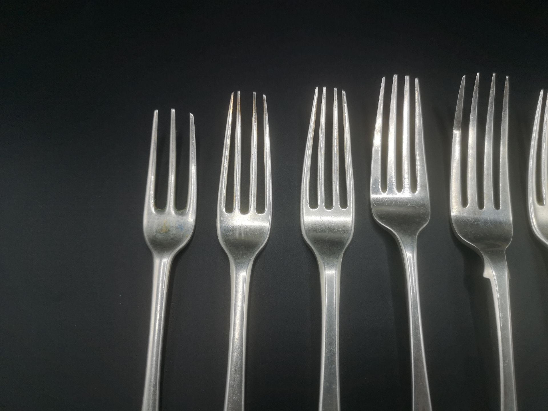 Three Georgian silver forks, together with seven other silver forks - Image 5 of 9