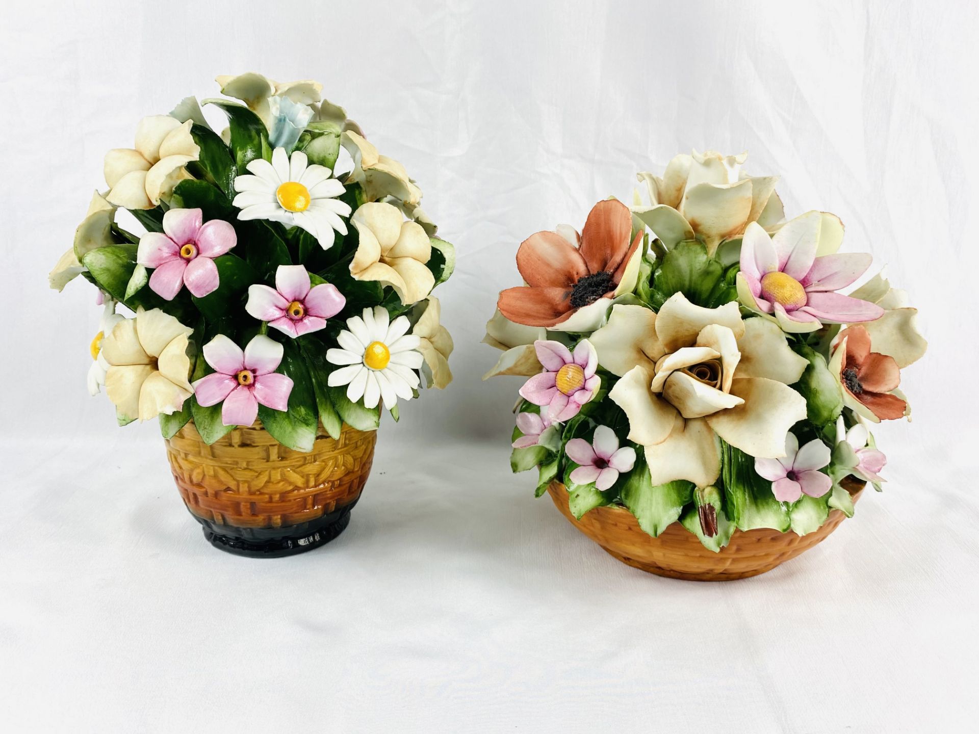 Two Capodimonte flower displays