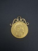 Mounted 20 franc gold coin 1856