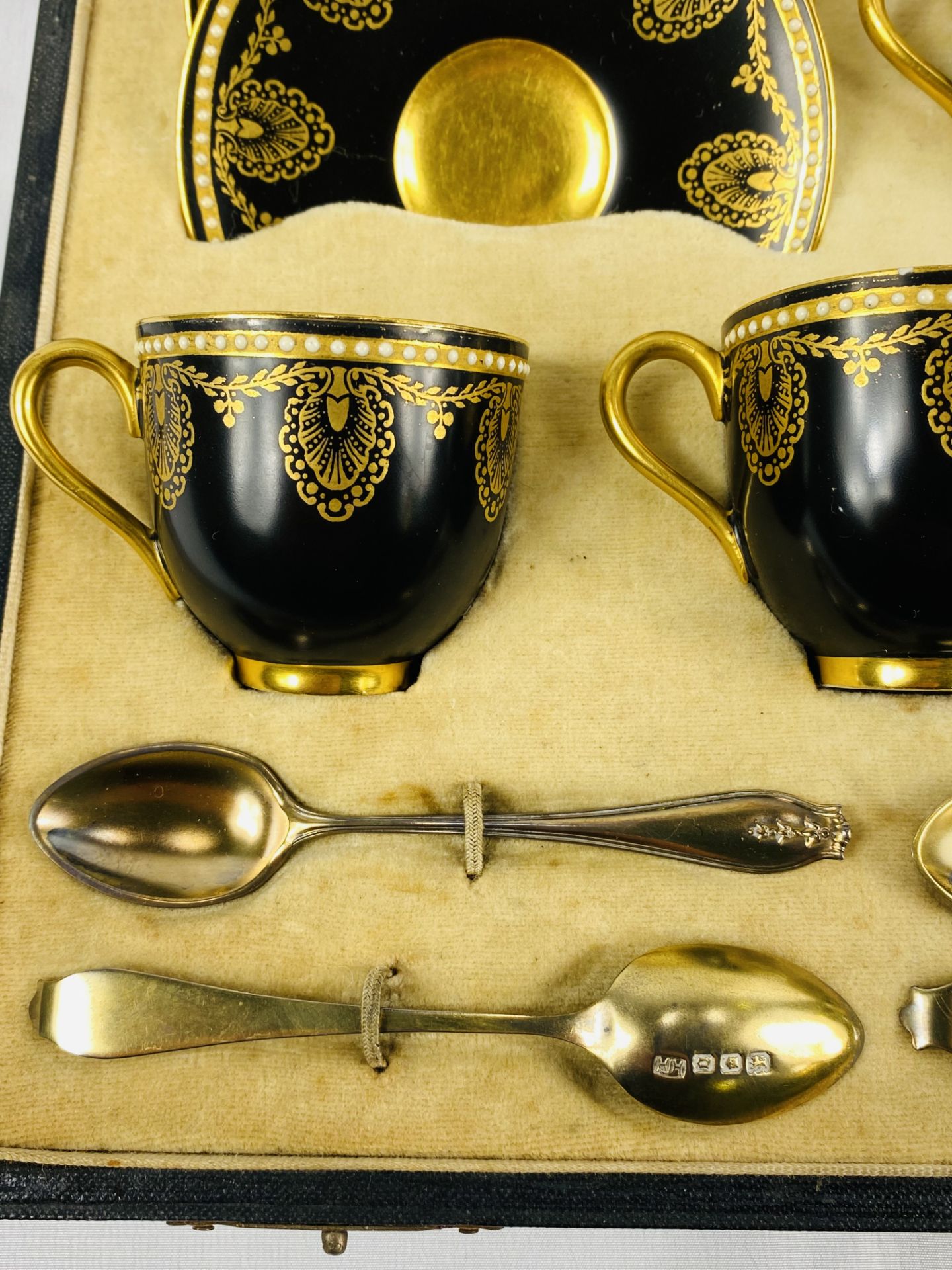 Boxed Royal Worcester coffee set with silver teaspoons, 1919 - Image 4 of 8