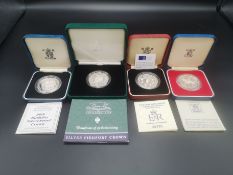 Silver Piedfort centenary crown together with three other silver crowns