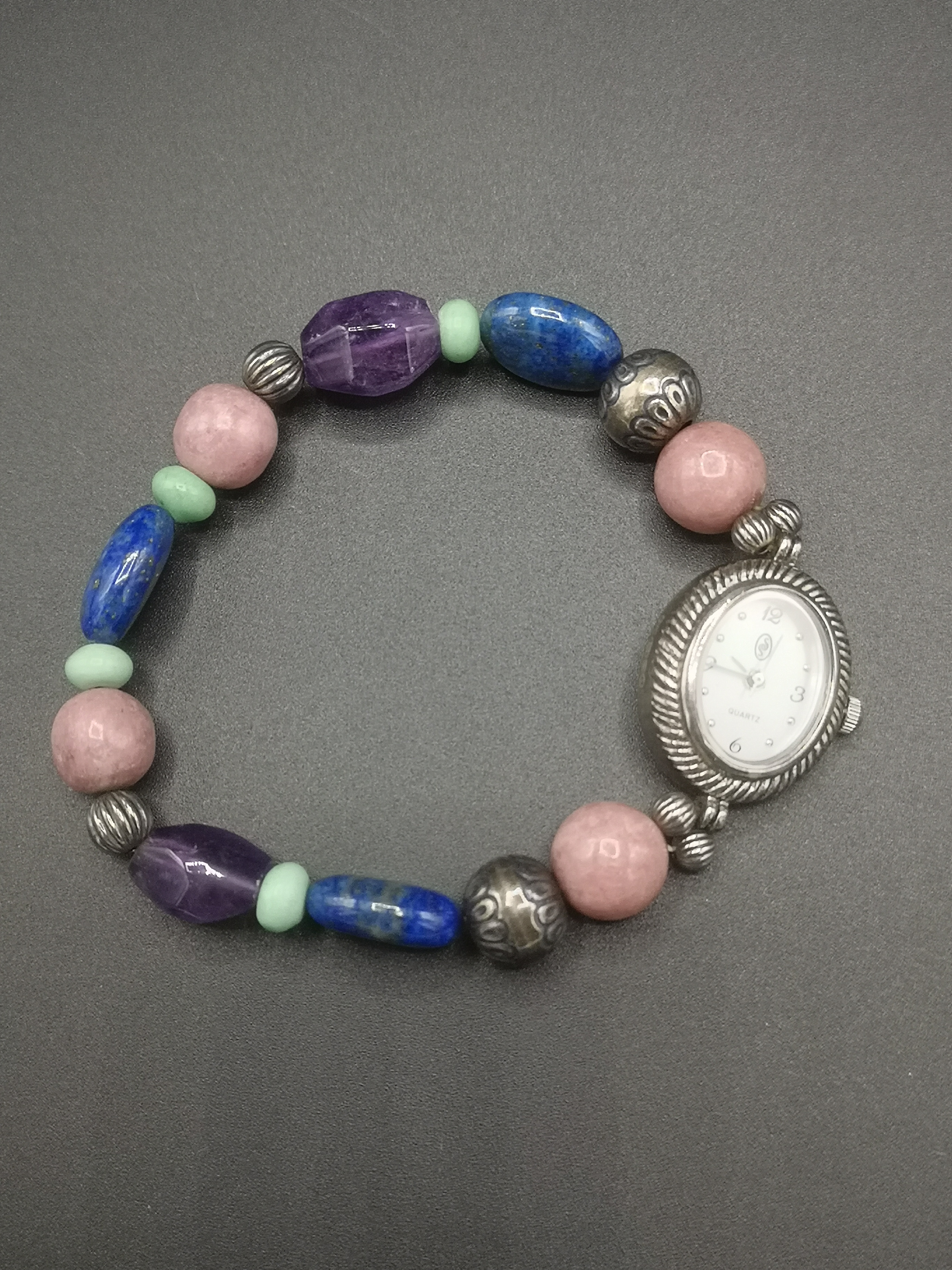 Watch bracelet set with silver and semi precious stone beads - Image 4 of 6