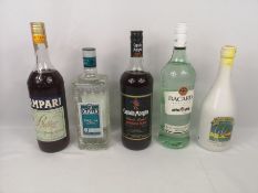 Five bottles of spirits