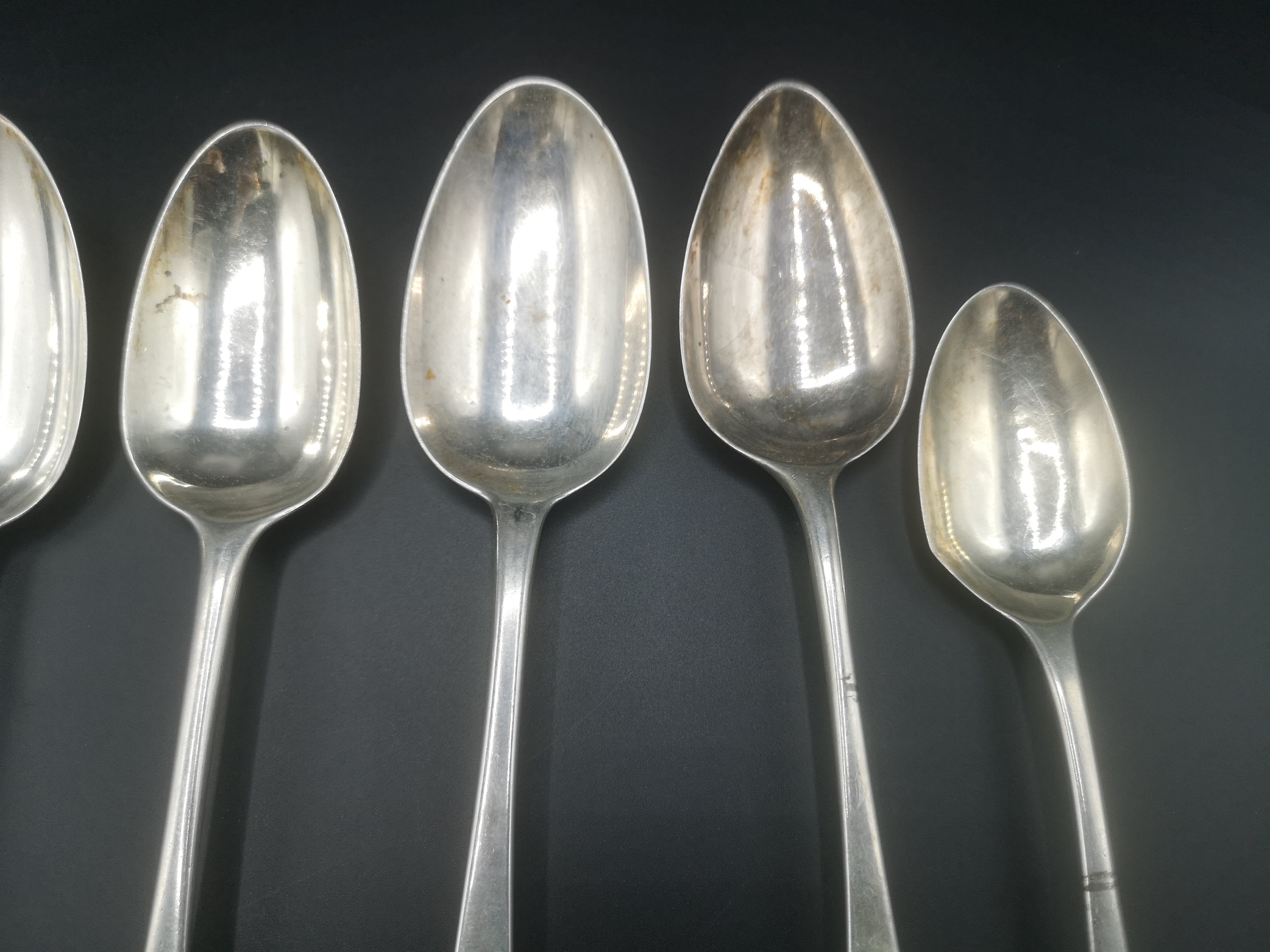 Two Georgian silver spoons with five other silver spoons - Image 5 of 8