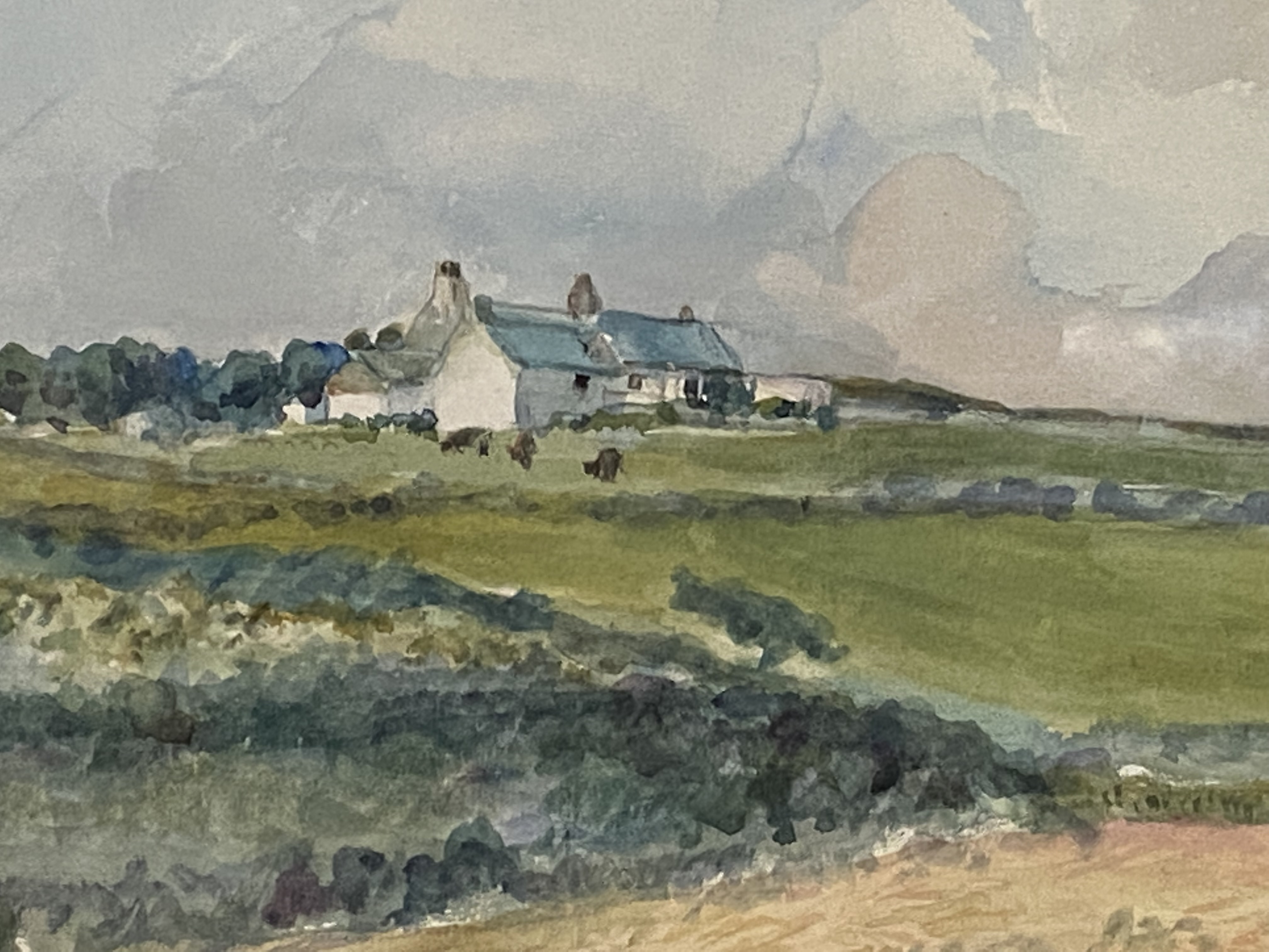 Framed and glazed watercolour of a rural scene