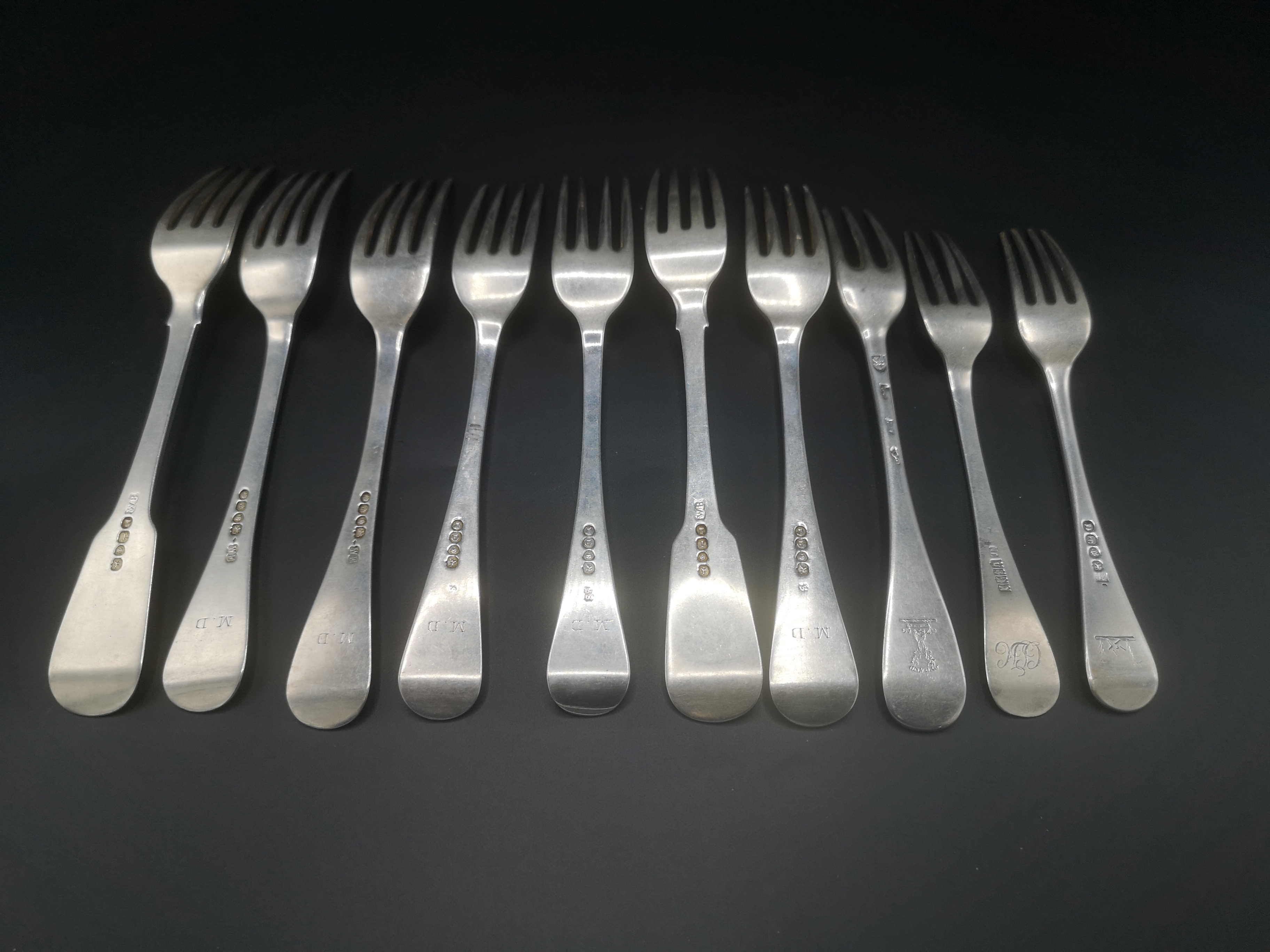 Five Georgian silver forks with five other silver forks - Image 6 of 7