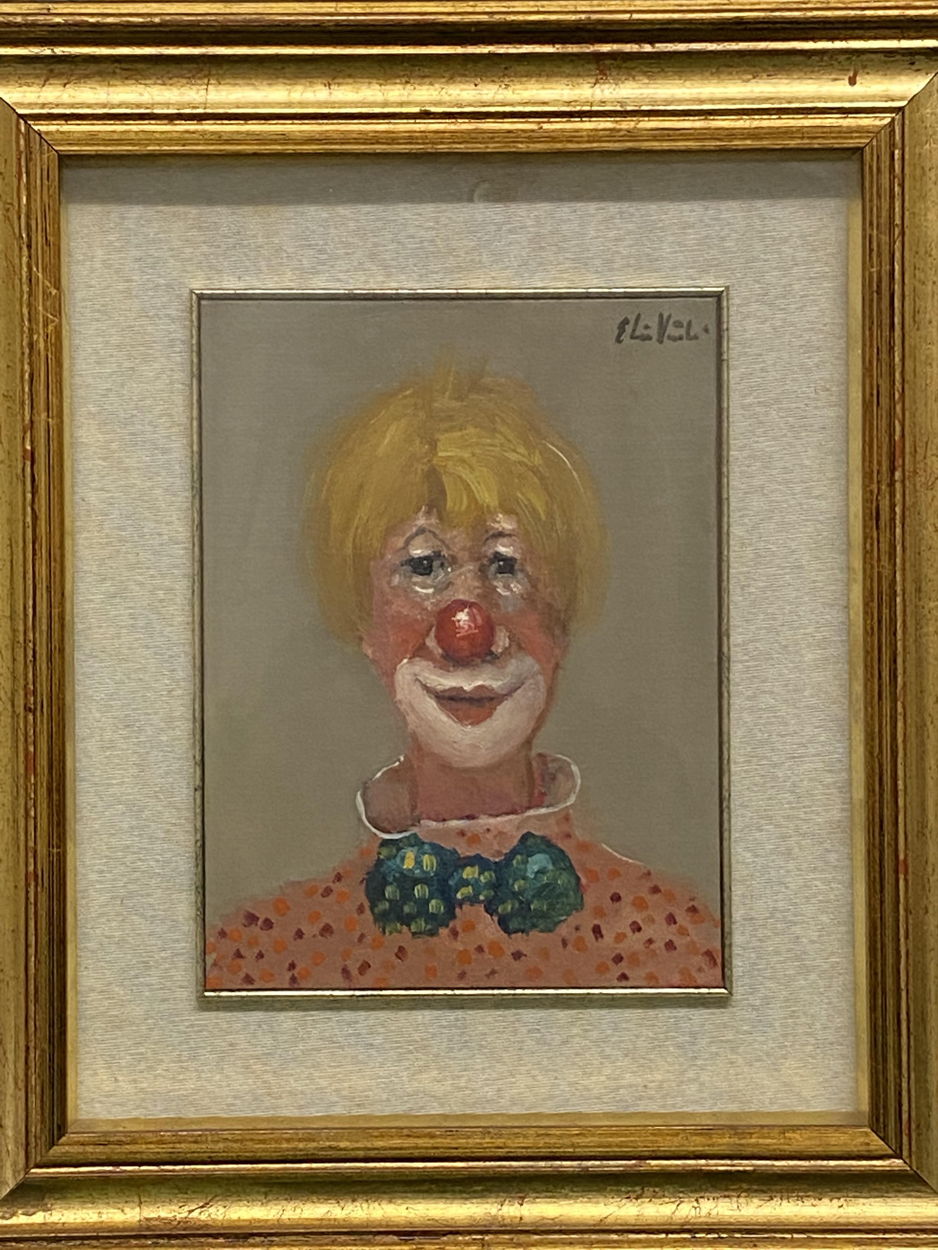 Elio Vitali, framed and glazed oil on board of a clown