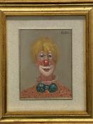 Elio Vitali, framed and glazed oil on board of a clown