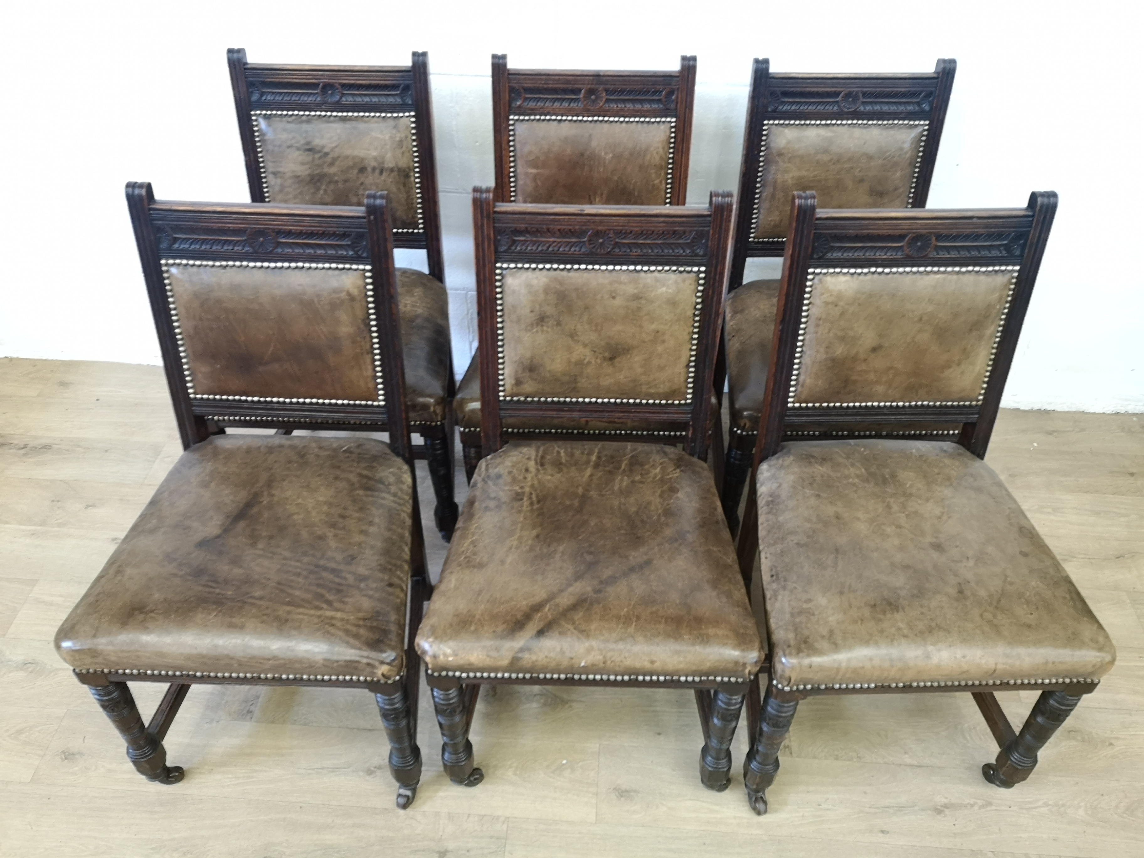 Set of six Victorian oak dining chairs - Image 2 of 6