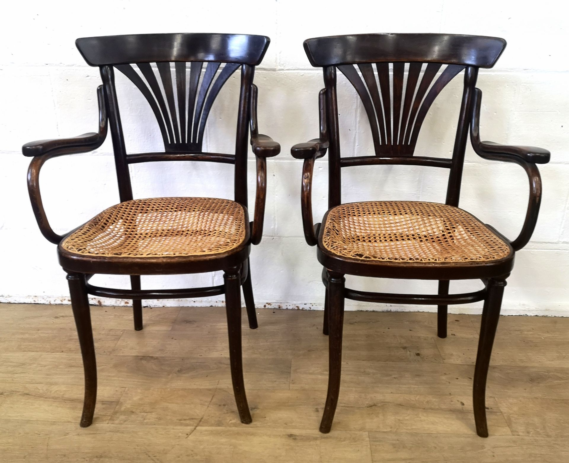 Pair of bentwood open armchairs