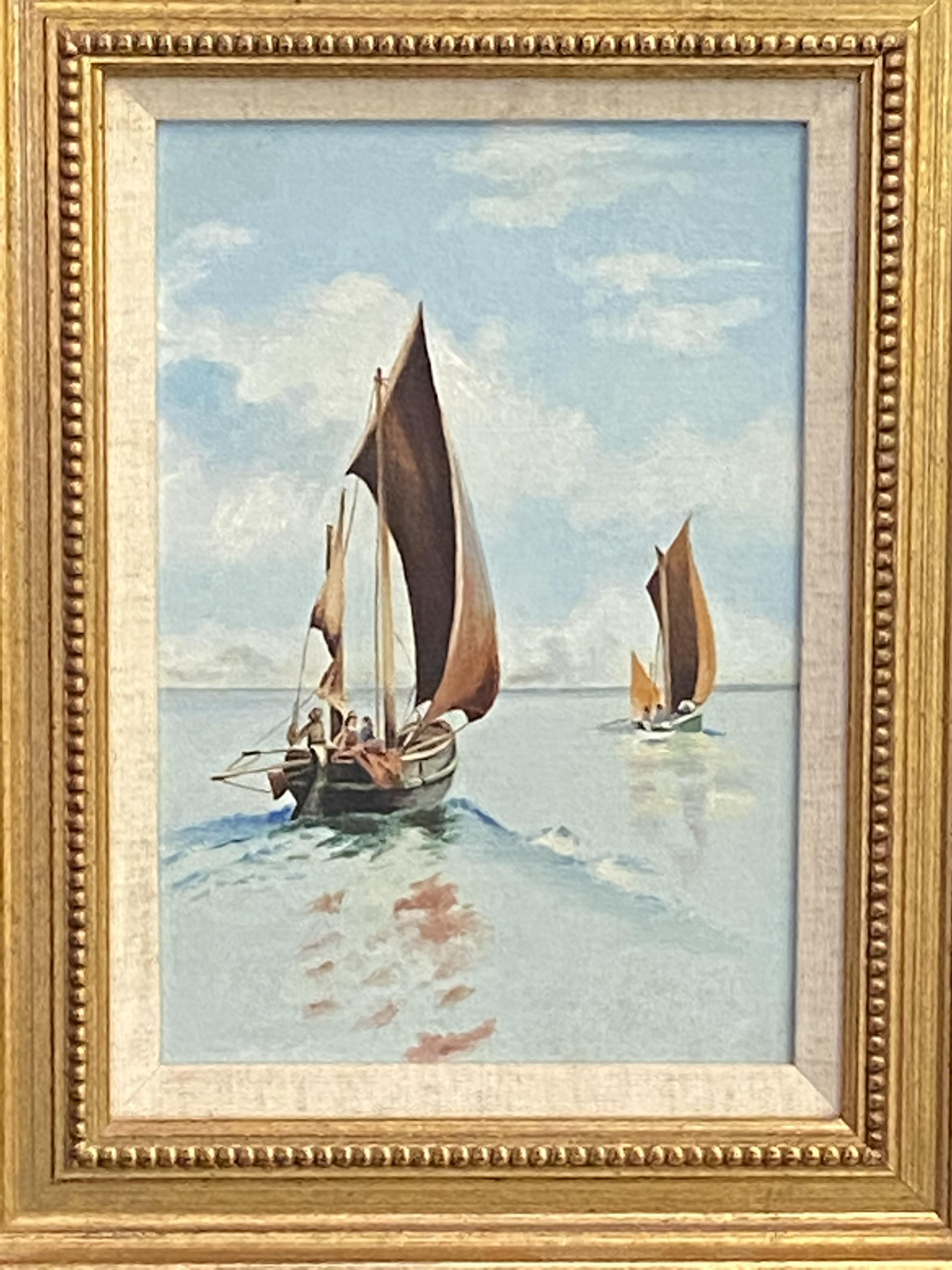 Framed oil on board of sailing ships - Image 4 of 4