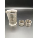 Elkington silver beaker, 1926 together with two silver napkin rings