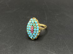 18ct gold, turquoise and ruby ring