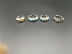 Two matching silver and turquoise rings