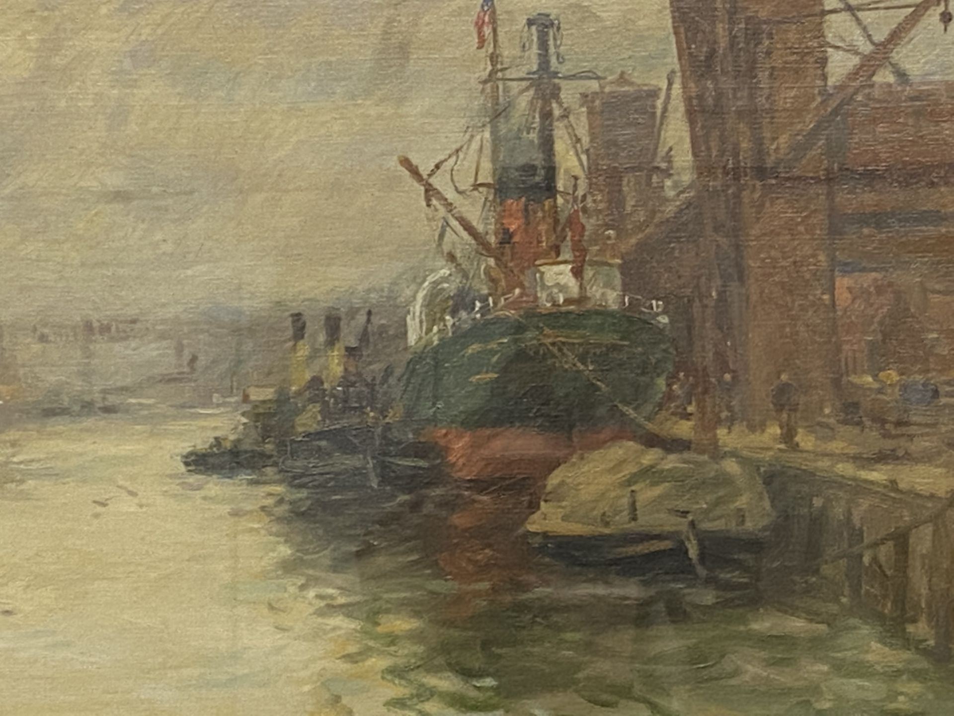 J. W. Gilroy (British) 20th century, oil on canvas of boats in dock - Image 4 of 6