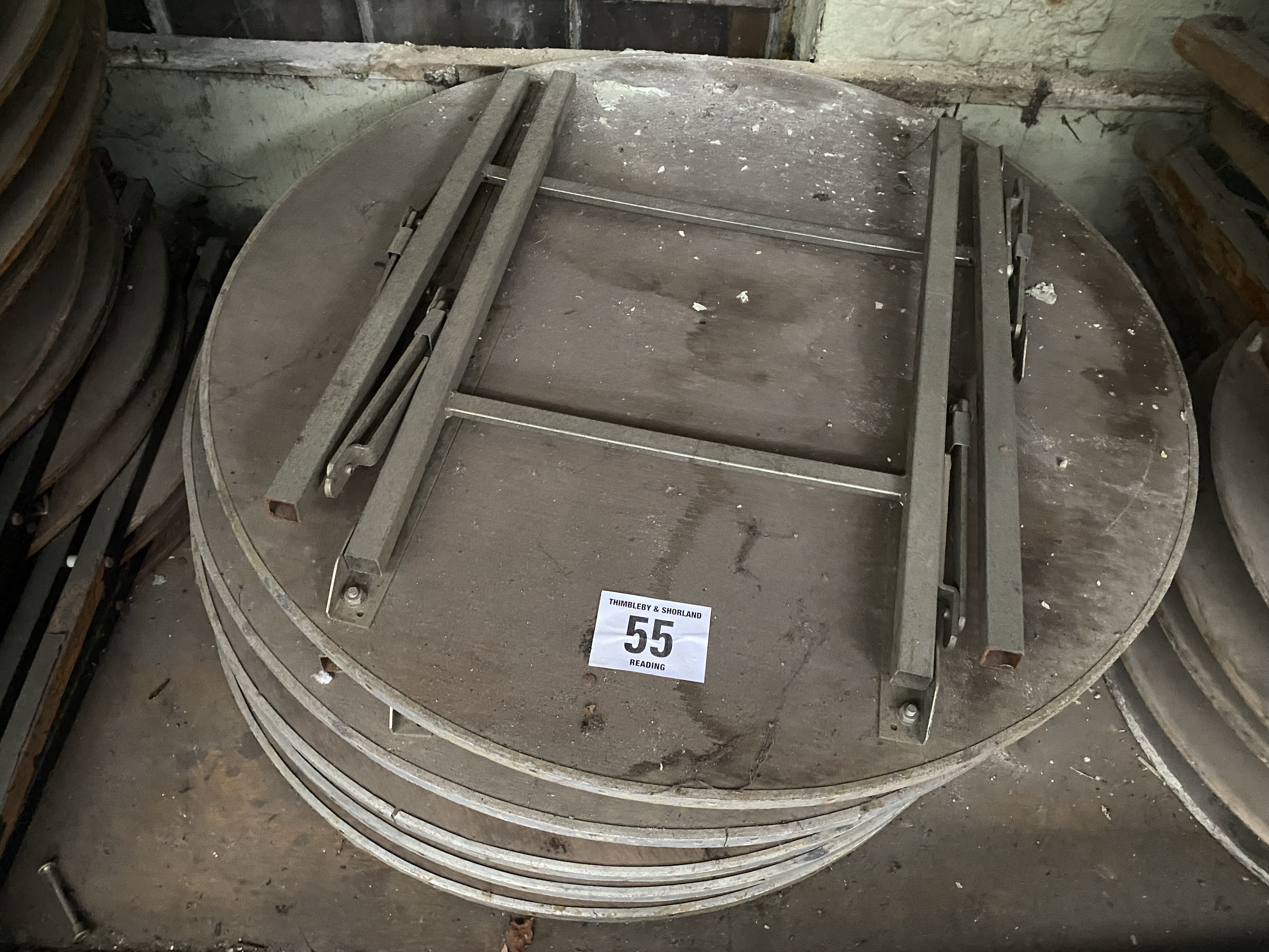 6 no 92cm diameter round folding tables. This lot is subject to VAT.