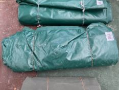 5m x 5.85m green PVC tarpaulin hemmed and eyeleted. This lot is subject to VAT.