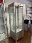 Display cabinet 70 x 55 x 2.02m with lights. This lot is subject to VAT.
