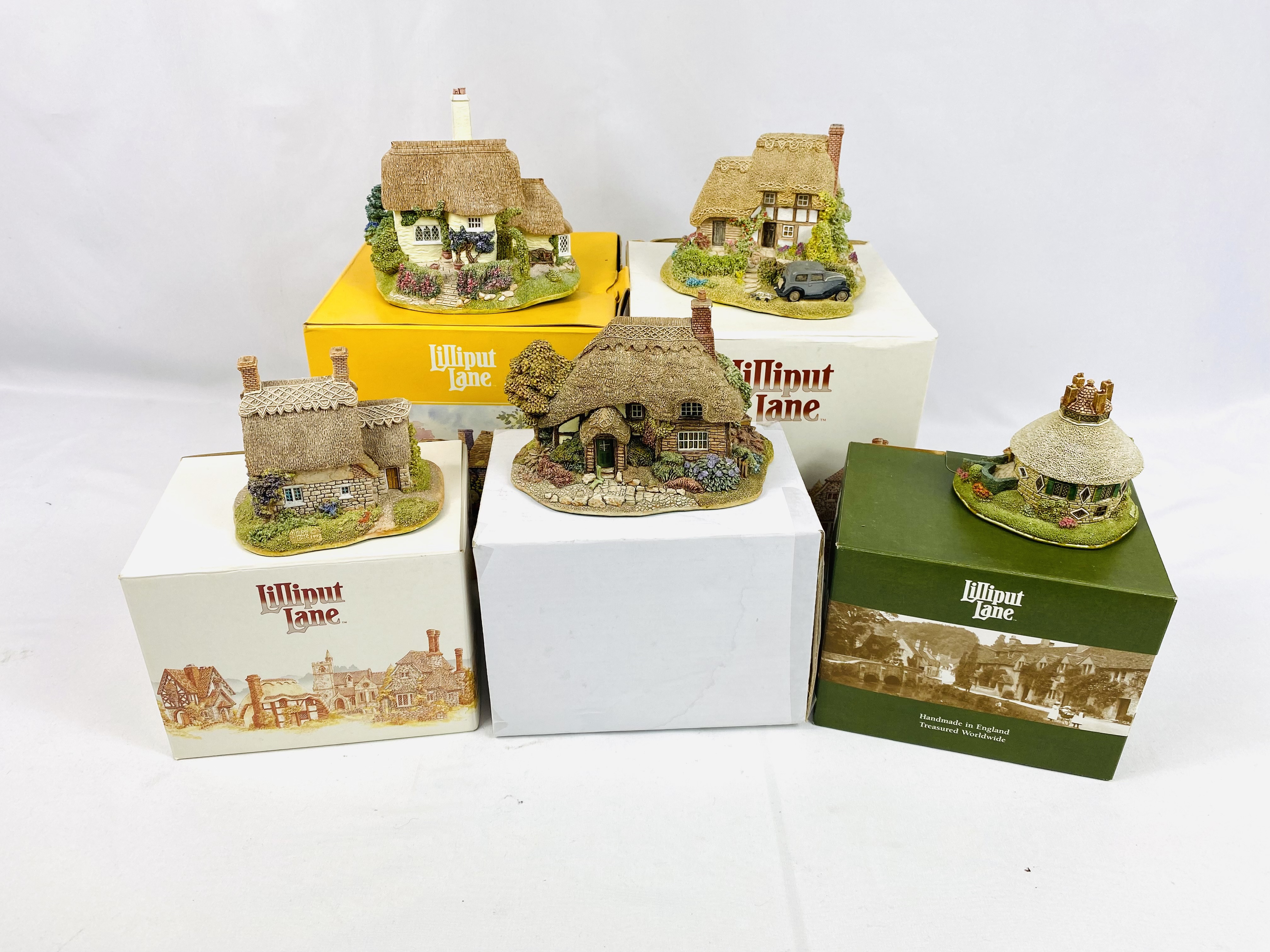 Five Lilliput Lane Cottages in boxes