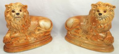 Pair of Victorian Staffordshire lions