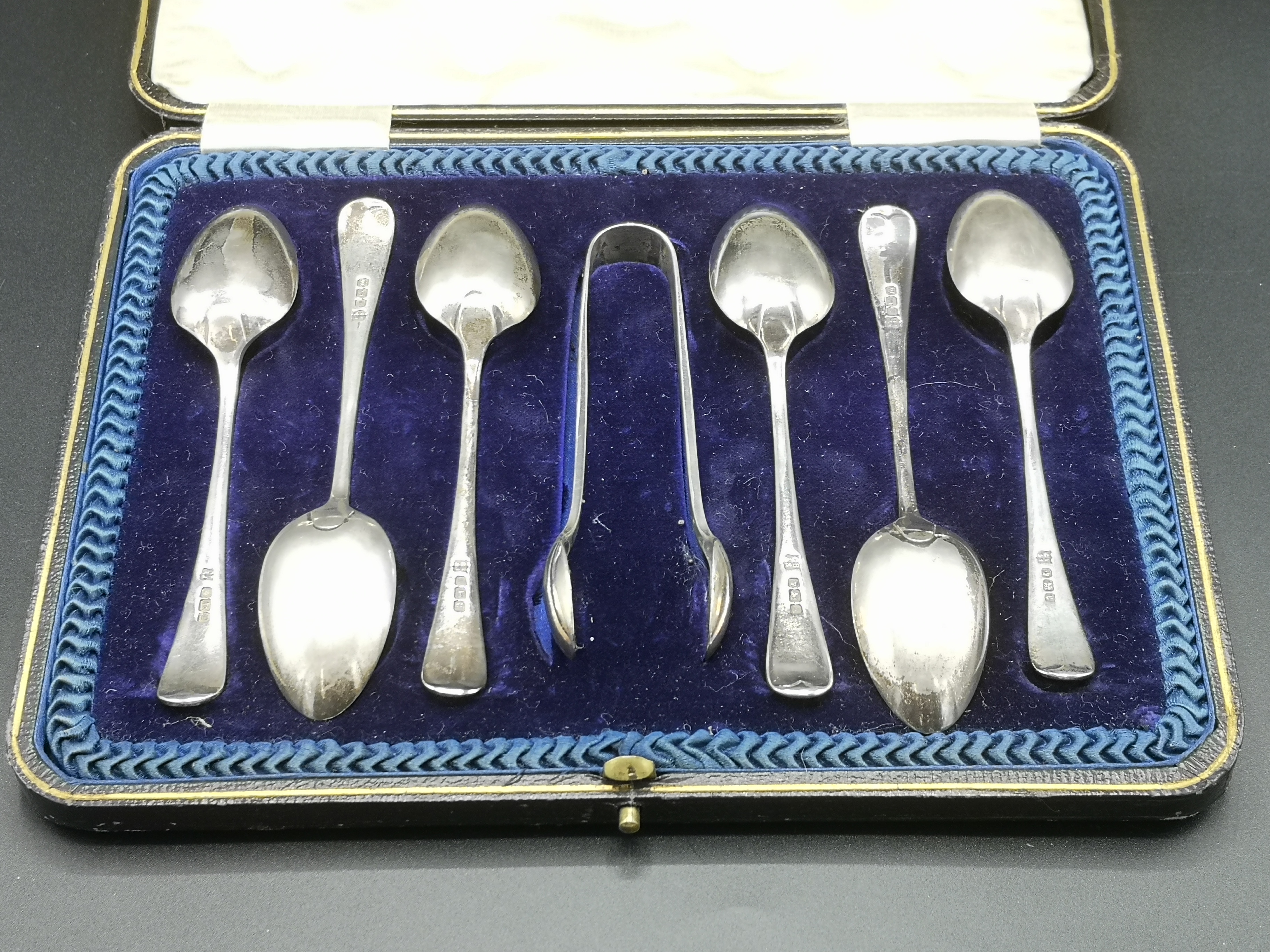 Set of six silver teaspoons and sugar tongs - Image 5 of 5