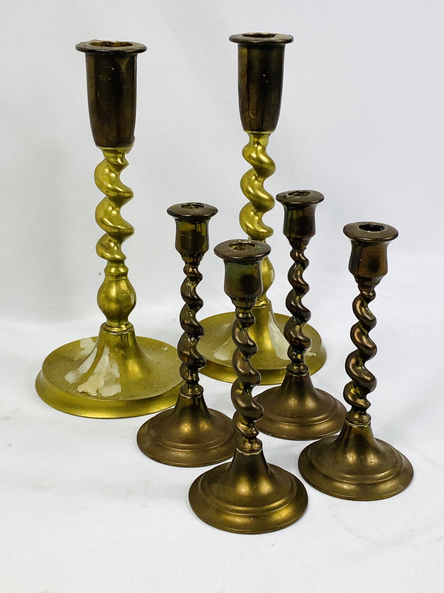 Three pairs of brass barley twist candlesticks - Image 3 of 3